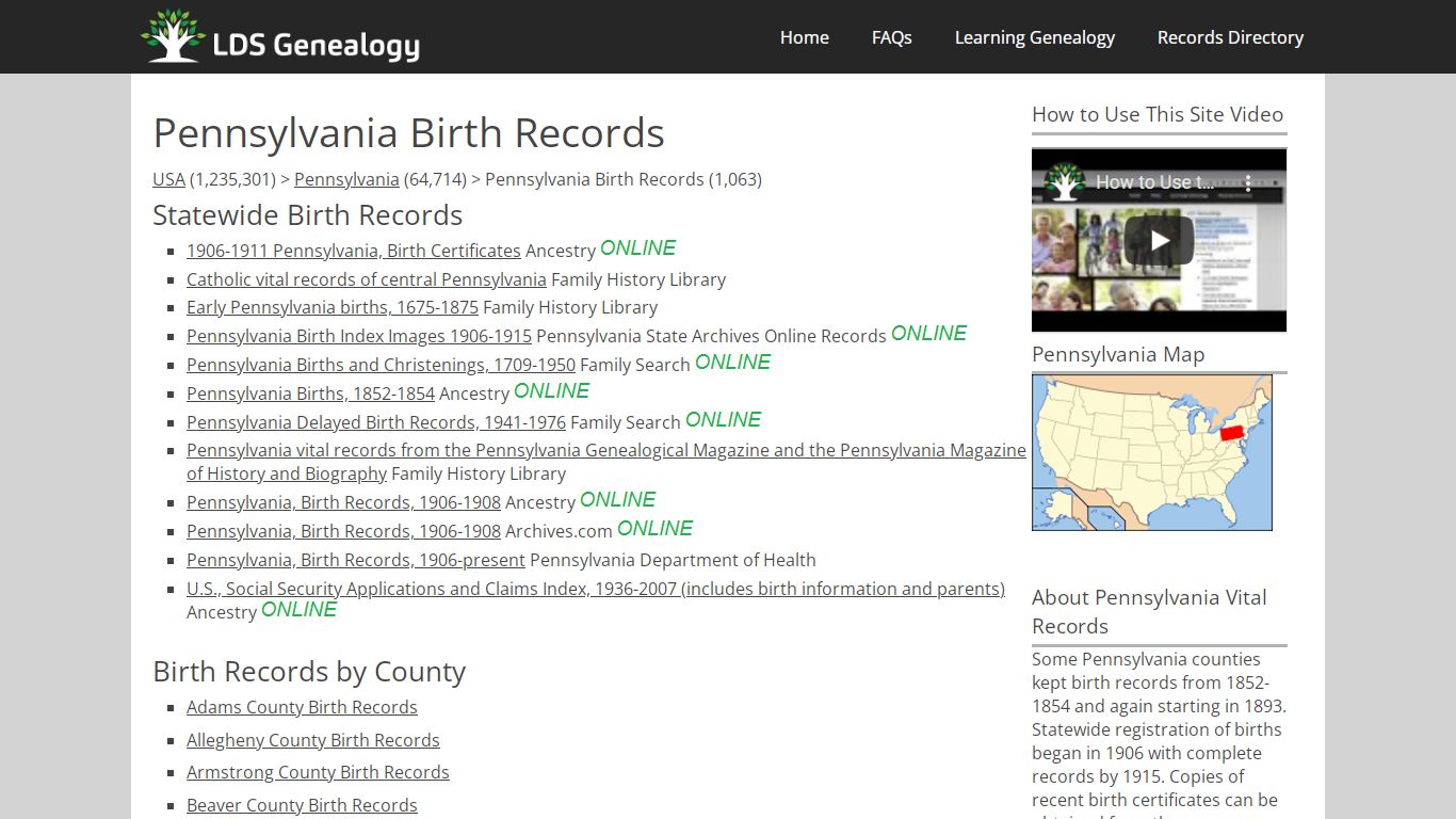 Pennsylvania Birth Records - LDS Genealogy